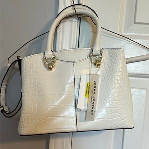 White Structured Satchel with Gold Accents